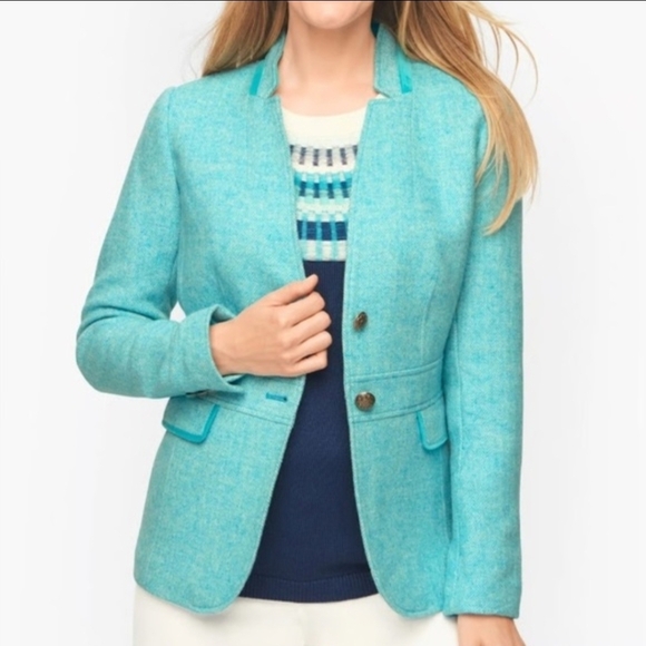 Talbots Jackets & Blazers - New Talbots Womens Herringbone Turquoise Wool Blend Blazer